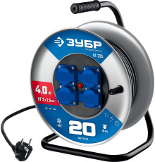 ЗУБР КГ-325, КГ, 3 x 2.5 мм2, 20 м, 4000 Вт, IP44, силовой удлинитель на стальной катушке, Профессионал (55079-20)