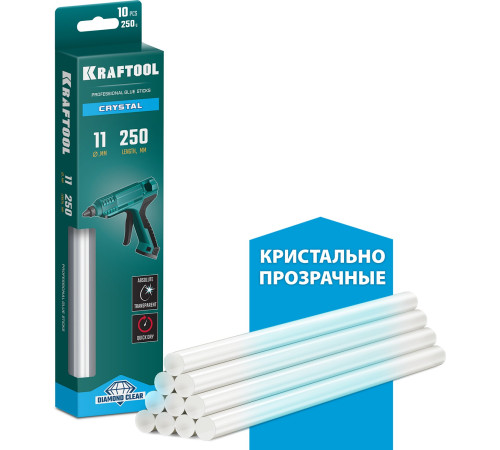 KRAFTOOL Cristal, 11 х 250 мм, 10 шт, кристально прозрачные, клеевые стержни (06846-10) купить  в Сочи