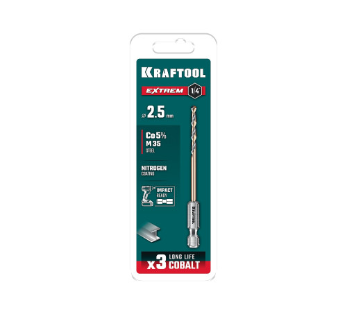 KRAFTOOL НЕХ-1/4″, d 2,5 х 69 мм, сверло по металлу для винтовёртов и шуруповертов IMPACT READY (29652-2.5) купить в Сочи KRAFTOOL НЕХ-1/4″, d 2,5 х 69 мм, сверло по металлу для винтовёртов и шуруповертов IMPACT READY (29652-2.5) купить в Сочи