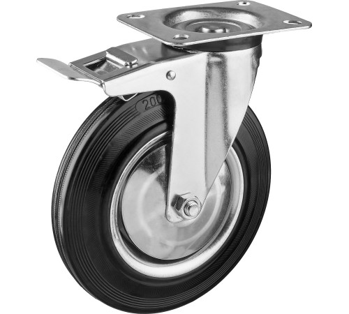 ЗУБР d 200 мм, г/п 185 кг, игольчатый подшипник, резина/металл, поворотное колесо c тормозом, Профессионал (30936-200-B) купить  в Сочи