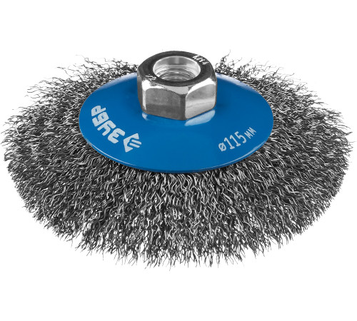 ЗУБР 115 мм, витая, стальная проволока 0.3 мм, коническая щетка-крацовка для УШМ, Профессионал (35265-115) купить  в Сочи