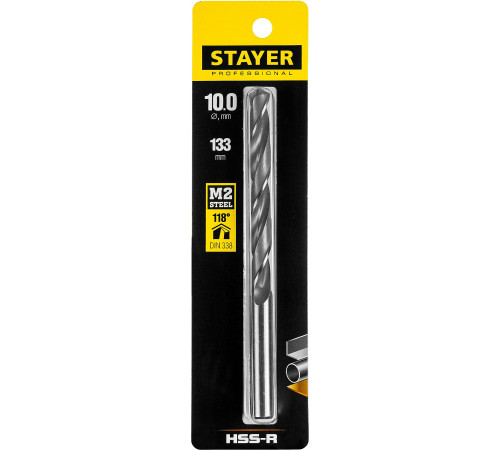 STAYER HSS-R, 10.0 х 133 мм, быстрорежущая сталь P6M5, сверло по металлу, Professional (29602-10) купить в Сочи STAYER HSS-R, 10.0 х 133 мм, быстрорежущая сталь P6M5, сверло по металлу, Professional (29602-10) купить в Сочи