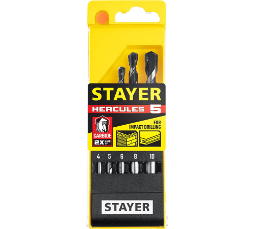 STAYER Hercules, 5 шт: d 4-5-6-8-10 мм, набор сверл по бетону, Professional (2915-H5) купить в Сочи STAYER Hercules, 5 шт: d 4-5-6-8-10 мм, набор сверл по бетону, Professional (2915-H5) купить в Сочи