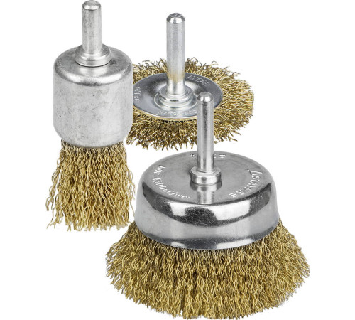 STAYER 3 шт, витая стальная латунированная проволока 0.3 мм, набор щеток-крацовок для дрели, Professinal (35152-H3) купить  в Сочи