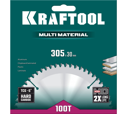 KRAFTOOL Multi Material, 305 х 30 мм, 100Т, пильный диск по алюминию (36953-305-30) купить  в Сочи
