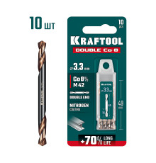KRAFTOOL DOUBLE Сo-8 3.3х49мм, Сверло двухстороннее по металлу, сталь M42(+8%Co), класс А (29654-3.3-10)