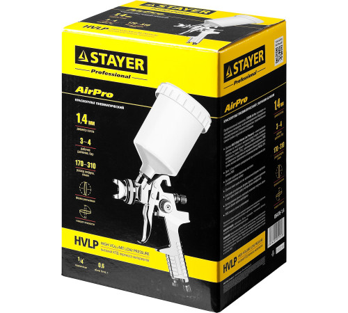 STAYER AirPro G, HVLP 1.4 мм, пневматический краскопульт с верхним бачком, Professional (06476-1.4) купить в Сочи STAYER AirPro G, HVLP 1.4 мм, пневматический краскопульт с верхним бачком, Professional (06476-1.4) купить в Сочи