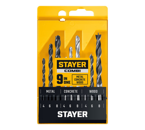 STAYER Combi 9 предметов, набор комбинированных сверл (29720-H9) купить в Сочи STAYER Combi 9 предметов, набор комбинированных сверл (29720-H9) купить в Сочи