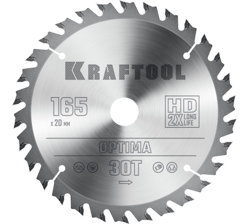 KRAFTOOL Optima, 165 х 20 мм, 30Т, пильный диск по дереву (36951-165-20) купить  в Сочи