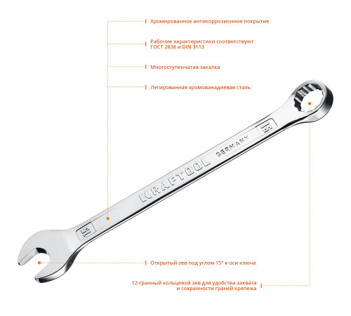 KRAFTOOL 15 мм, комбинированный гаечный ключ (27079-15) купить  в Сочи