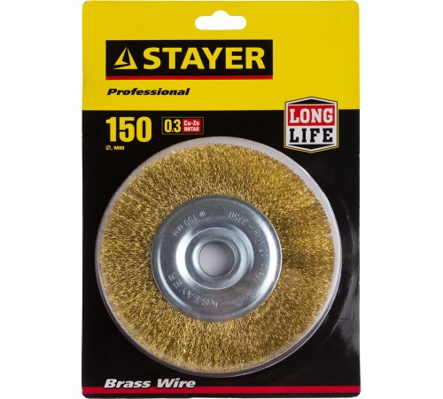 STAYER 150 мм, витая стальная латунированная проволока 0.3 мм, щетка дисковая для УШМ, Professional (35122-150) купить  в Сочи