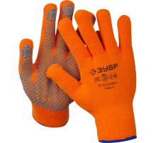 ЗУБР АНГАРА, S-M, акриловые перчатки сигнального цвета с начёсом, точечное ПВХ покрытием, утеплённые, 10 класс, Профессионал (11464-S)