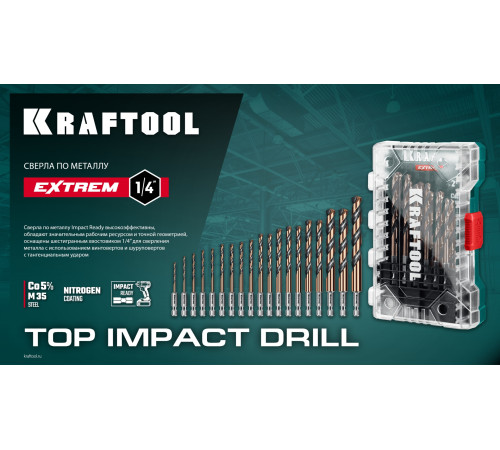 KRAFTOOL НЕХ-1/4″, d 4.2 х 83 мм, сверло по металлу для винтовёртов и шуруповертов IMPACT READY (29652-4.2) купить  в Сочи