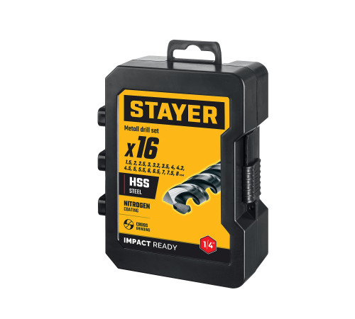STAYER НЕХ-1/4″, 16 шт, набор сверл по металлу для винтовёртов и шуруповертов IMPACT READY (29603-H16) купить в Сочи STAYER НЕХ-1/4″, 16 шт, набор сверл по металлу для винтовёртов и шуруповертов IMPACT READY (29603-H16) купить в Сочи