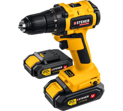 STEHER V1, 20 В, 45 Н·м, 2 АКБ (2 А·ч), бесщеточная дрель-шуруповерт, кейс (CDB-200-2) купить  в Сочи