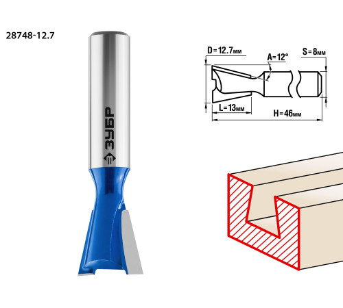 ЗУБР 12.7 x 13 мм, угол 12°, фреза пазовая фасонная ″Ласточкин Хвост″, Профессионал (28748-12.7) купить  в Сочи