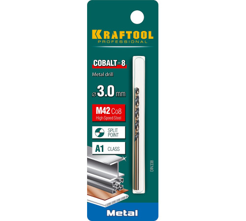 KRAFTOOL COBALT-8, 3.0 х 61 мм, сталь М42, HSS-Co(8%), сверло по металлу (29656-3) купить в Сочи KRAFTOOL COBALT-8, 3.0 х 61 мм, сталь М42, HSS-Co(8%), сверло по металлу (29656-3) купить в Сочи