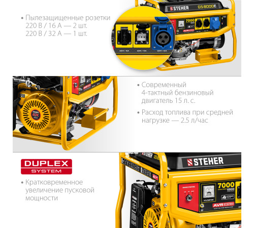 STEHER 7000 Вт, бензиновый генератор с электростартером (GS-8000E) купить в Сочи STEHER 7000 Вт, бензиновый генератор с электростартером (GS-8000E) купить в Сочи