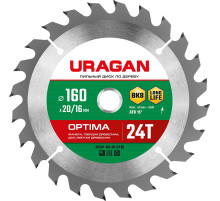 URAGAN Optima, 160 х 20/16 мм, 24Т, пильный диск по дереву (36801-160-20-24)