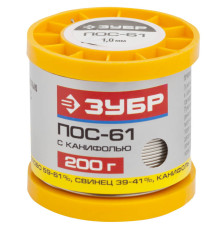 ЗУБР ПОС 61, 1 мм, 200 г, трубка с канифолью, припой (55450-200-10C)