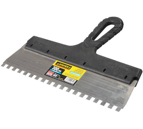 STAYER PROFlat, 300 мм, зуб 8 х 8 мм, пластиковая ручка, зубчатый, нержавеющий фасадный шпатель, Professional (1009-30-08) купить  в Сочи