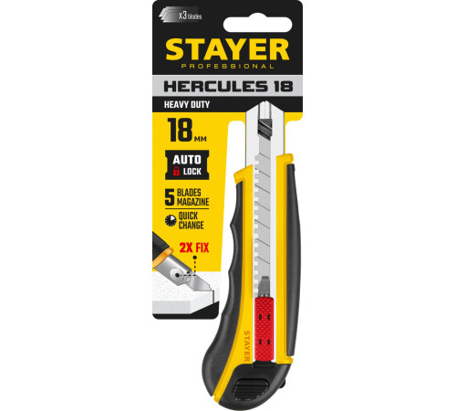 STAYER HERCULES-18, 18 мм, нож с автозаменой и автостопом с доп. фиксатором, Professional (09165) купить в Сочи STAYER HERCULES-18, 18 мм, нож с автозаменой и автостопом с доп. фиксатором, Professional (09165) купить в Сочи