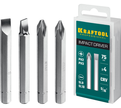 KRAFTOOL 75 мм, 4 шт, набор бит для ударной отвертки (25552) купить  в Сочи