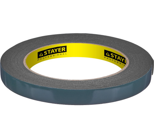STAYER 12 мм, 5 м, черная, на вспененной основе, двухсторонняя клейкая лента, Professional (12233-12-05) купить в Сочи STAYER 12 мм, 5 м, черная, на вспененной основе, двухсторонняя клейкая лента, Professional (12233-12-05) купить в Сочи