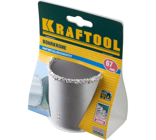 KRAFTOOL 67 мм, L 55 мм, карбид вольфрама, коронка кольцевая (33401-67) купить  в Сочи
