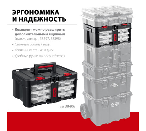 KETER STACKNROLL, 481 х 332 х 233 мм, (19″), пластиковый ящик с 3 органайзерами и 18 ячейками (38406) купить  в Сочи