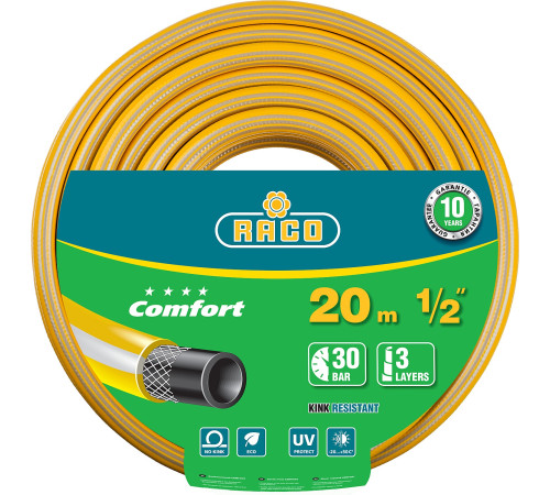 RACO COMFORT, 1/2″, 20 м, 30 атм, трёхслойный, армированный, поливочный шланг (40303-1/2-20) купить  в Сочи RACO COMFORT, 1/2″, 20 м, 30 атм, трёхслойный, армированный, поливочный шланг (40303-1/2-20) купить  в Сочи