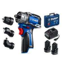 ЗУБР КОМБИ #3, 12 В, 45 Н·м, 2 АКБ тип Т7 (2 А·ч), модульная дрель-шуруповерт, BRUSHLESS, кейс, Профессионал (DB-125-22)