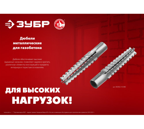 ЗУБР 6 х 32 мм, 200 шт, металлический дюбель для газобетона (302922-06-032) купить  в Сочи