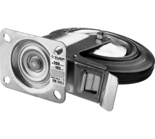 ЗУБР d 200 мм, г/п 185 кг, игольчатый подшипник, резина/металл, поворотное колесо c тормозом, Профессионал (30936-200-B) купить  в Сочи