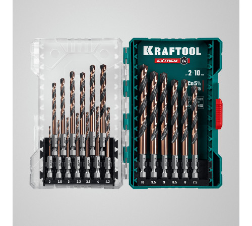 KRAFTOOL НЕХ-1/4″, 19 шт, набор сверл по металлу для винтовёртов и шуруповертов IMPACT READY (29652-H19) купить  в Сочи