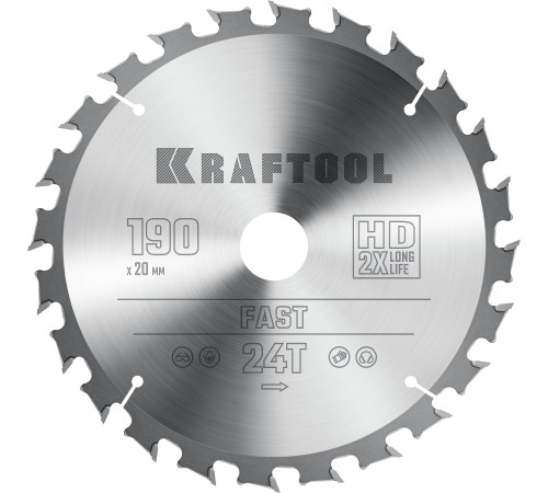 KRAFTOOL Fast, 190 х 20 мм, 24Т, пильный диск по дереву (36950-190-20) купить  в Сочи
