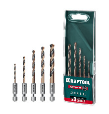 KRAFTOOL НЕХ-1/4″, 5 шт, набор сверл по металлу для винтовёртов и шуруповертов IMPACT READY (29652-H5)