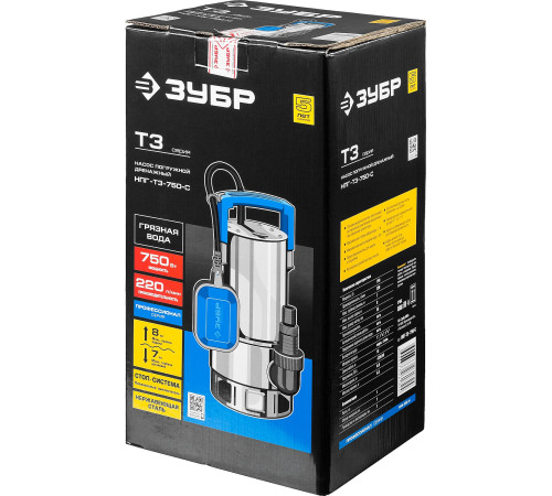 ЗУБР 750 Вт, дренажный насос для грязной воды, корпус - нерж. сталь, Профессионал (НПГ-Т3-750-С) купить  в Сочи