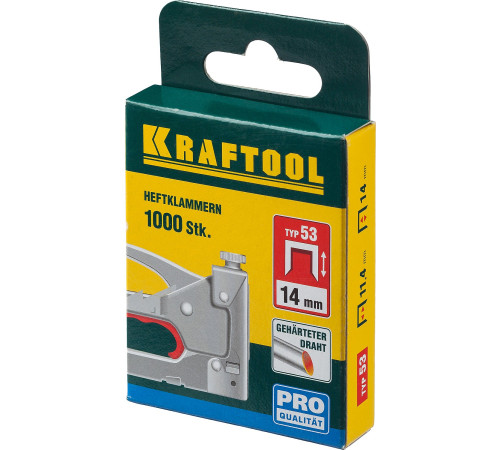 KRAFTOOL тип 53 (A/10/JT21) 14 мм, 1000 шт, калибр 23GA, скобы для степлера (31670-14) купить  в Сочи