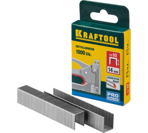 KRAFTOOL тип 53 (A/10/JT21) 14 мм, 1000 шт, калибр 23GA, скобы для степлера (31670-14) купить  в Сочи