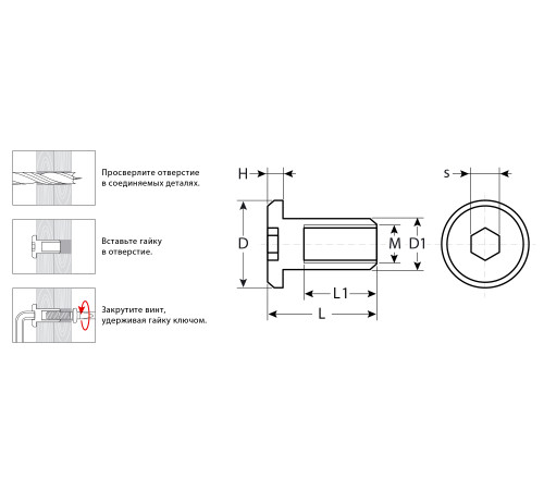 ЗУБР M6 x 12 мм, шест. 4 мм, цинк, 5 кг, гайка Эриксона с плоской головкой, Профессионал (303770-4) купить  в Сочи