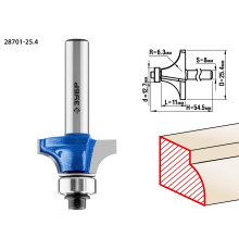 ЗУБР 25.4 x 11 мм, радиус 6.3 мм, фреза кромочная калевочная №1, Профессионал (28701-25.4)
