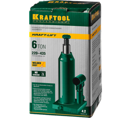 KRAFTOOL KRAFT-LIFT, 6 т, 216 - 413 мм, бутылочный гидравлический домкрат (43462-6) купить  в Сочи