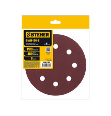 STEHER DWH-180-S 180 мм, Р80, шлифовальный круг на липучке, 8 отв., 5 шт. (35682-080)