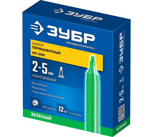 ЗУБР МП-300К зеленый, 2-5 мм, клиновидный перманентный маркер (06323-4) купить  в Сочи