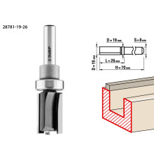 ЗУБР 19 x 26 мм, хвостовик 8 мм, фреза пазовая прямая с верхним подшипником, Профессионал (28781-19-26)