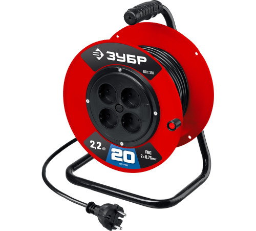 ЗУБР ПВС-207, ПВС, 2 х 0.75 мм2, 20 м, 2200 Вт, удлинитель на катушке (55083-20) купить  в Сочи