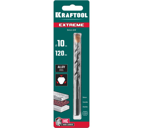 KRAFTOOL Extreme, 10 х 120 мм, трехгранный хвостовик, сверло по бетону (29166-120-10) купить  в Сочи