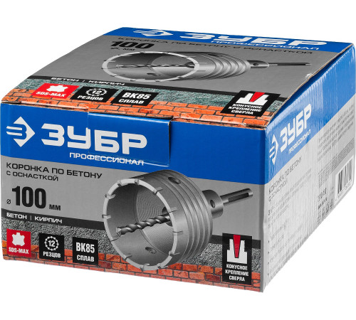 ЗУБР 100 мм, SDS - max, 12Т, коронка по бетону с державкой, Профессионал (2918-100) купить  в Сочи
