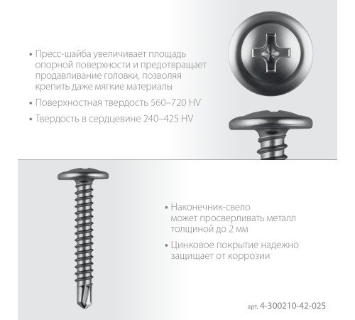 ЗУБР ПШМ-С 25 х 4.2 мм, Саморез с пресс-шайбой и сверлом, цинк, 16.87 кг (4-300210-42-025) купить  в Сочи